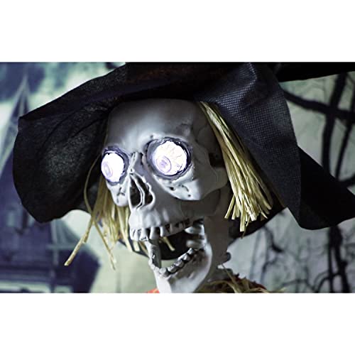 Haunted Hill Farm Life-Size Scary Skeleton Scarecrow Halloween Animatronic with Touch Activated Lights and Sound, Battery Operated Indoor or Covered Outdoor Halloween Decorations, Halloween Prop
