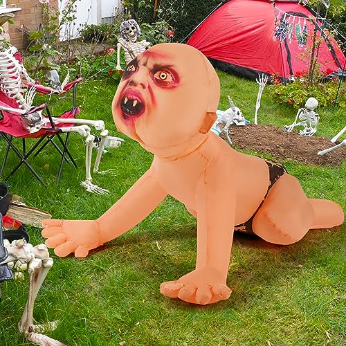 GOOSH 4 FT Halloween Inflatable Zombie Baby Outdoor Decorations Blow Up Yard Scary Zombie Baby with Built-in LEDs for Indoor Garden Lawn Party Decor
