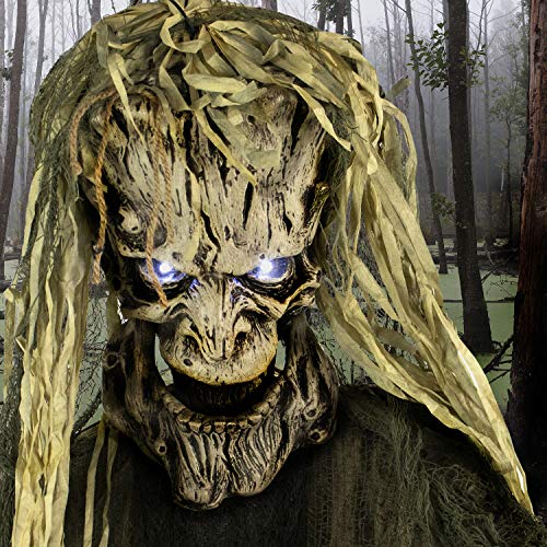 Haunted Hill Farm Life-Size Scary Talking Tree Man Halloween Animatronic with Touch Activated Lights and Sound, Battery Operated Indoor or Covered Outdoor Halloween Decorations, Creepy Fright Props