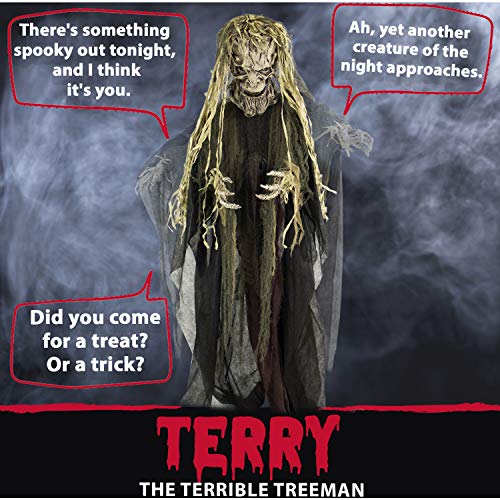 Haunted Hill Farm Life-Size Scary Talking Tree Man Halloween Animatronic with Touch Activated Lights and Sound, Battery Operated Indoor or Covered Outdoor Halloween Decorations, Creepy Fright Props