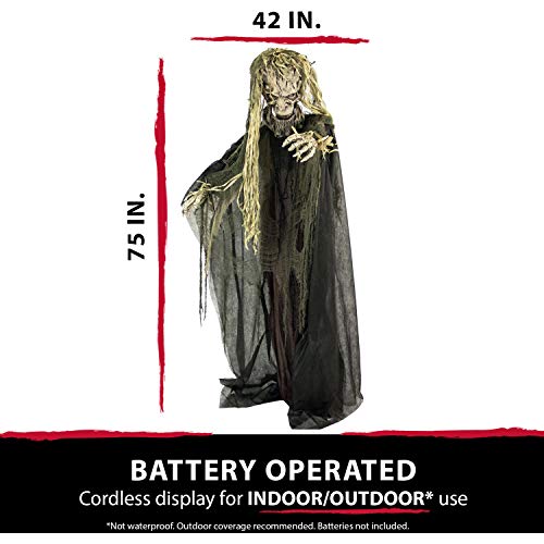 Haunted Hill Farm Life-Size Scary Talking Tree Man Halloween Animatronic with Touch Activated Lights and Sound, Battery Operated Indoor or Covered Outdoor Halloween Decorations, Creepy Fright Props