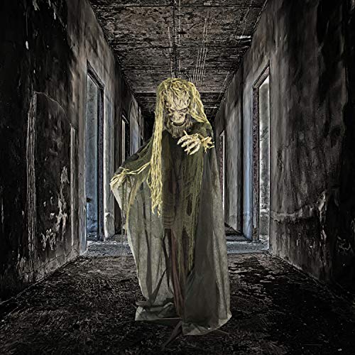 Haunted Hill Farm Life-Size Scary Talking Tree Man Halloween Animatronic with Touch Activated Lights and Sound, Battery Operated Indoor or Covered Outdoor Halloween Decorations, Creepy Fright Props