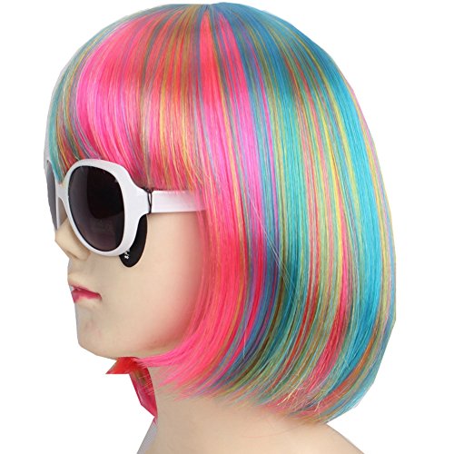 Colorful Short Straight Blue Halloween Wig for Women