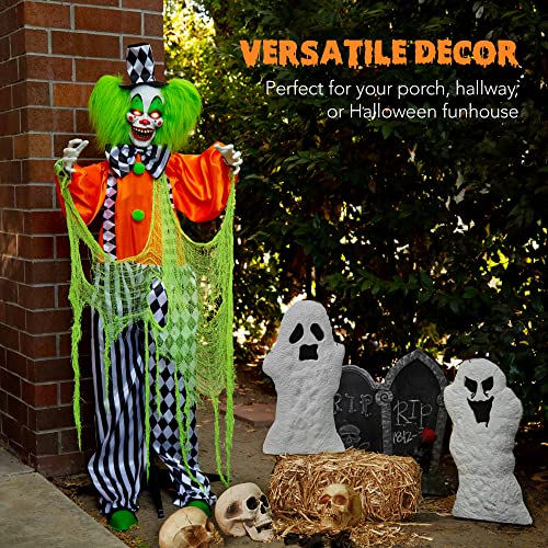 Best Choice Products Funhouse Freddy The Motion Activated Animatronic Killer Clown Halloween Prop w/Pre-Recorded Lines, Light-Up Eyes, Moving Arms & Head