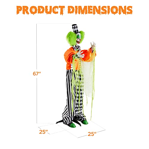 Best Choice Products Funhouse Freddy The Motion Activated Animatronic Killer Clown Halloween Prop w/Pre-Recorded Lines, Light-Up Eyes, Moving Arms & Head
