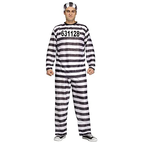 Mens Adult Jailbird Costume - White/Black Stripes