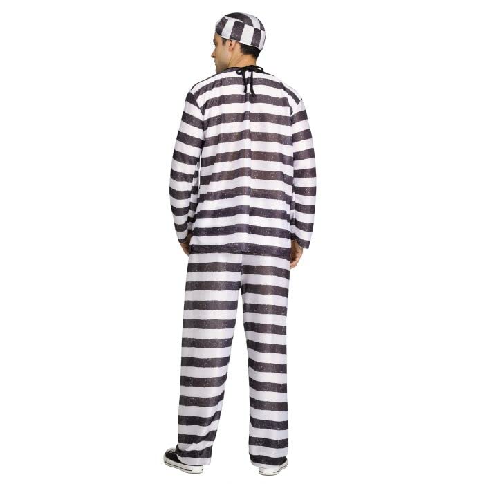 Mens Adult Jailbird Costume - White/Black Stripes