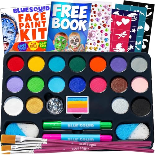 02 Blue Squid Fac02 Blue Squid Face Paint Ultimate Party Pack e Paint Ultimate Party Pack (18 Face Paint Kit & 18 Body Crayon Bundle)
