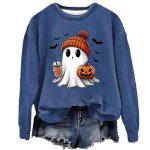 Ghost-Themed Halloween Sweatshirt for Women