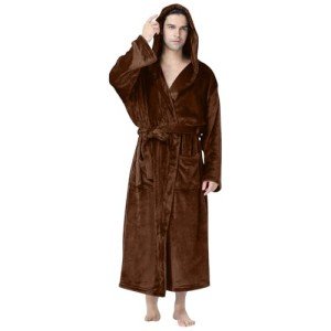 Brown Hooded Plush Robe for Men