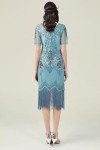 Art Deco Fringe Sequin Flapper Costume - Blue
