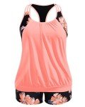 Plus Size Orange Floral Tankini Swimsuit Set