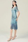 Art Deco Fringe Sequin Flapper Costume - Blue