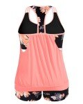 Plus Size Orange Floral Tankini Swimsuit Set