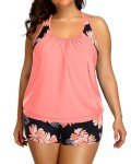 Plus Size Orange Floral Tankini Swimsuit Set
