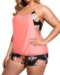 Orange Floral Tankini Set for Plus Size Ladies