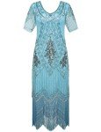 Art Deco Fringe Sequin Flapper Costume - Blue