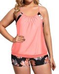Orange Floral Tankini Set for Plus Size Ladies