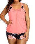 Plus Size Orange Floral Tankini Swimsuit Set