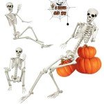 UMEELR 5.4FT Halloween Full Size Skeleton, Plastic Life Size Human Skeletons with 2 Random Animal Skeletons for Halloween Party Decoration