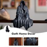 Joogour Mysterious Black Robe Grim Reaper Statue - Gothic Spooky Decor for Garden or Bookshelf - 5.9 inch Resin Figurine - Perfect Horror & Halloween Decor.