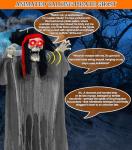 [ Sound Activated & Large ] 70 Inch Halloween Animatronic Hanging Talking Pirate Ghost Decoration Light up Eyes Shake Life Size Skull Skeleton Halloween Decor Outdoor Haunted House Prop Yard Party
