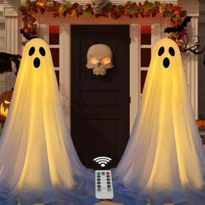 2 Pack Spooky Ghost Decorations with Remote Lights