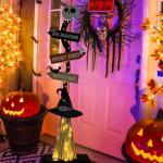 Lighted Wooden Witch’s Broom Halloween Decoration
