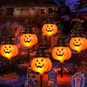 Solar Jack O'Lantern Stake String Lights - 6 Pack