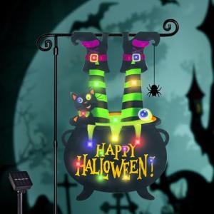 Lighted Halloween Garden Flag with Witch Feet Design