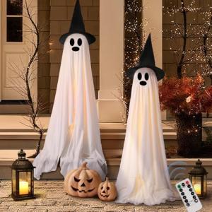 Light-Up Halloween Ghosts with Witch Hats Decor