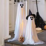 Light-Up Halloween Ghosts with Witch Hats Decor