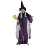 Haunted Hill Farm Life-Size Scary Talking Witch with Broomstick, Halloween Animatronic with Touch Activated Lights and Sound, Battery Operated Indoor or Covered Outdoor Halloween Decorations