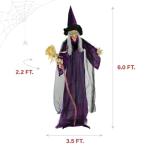 Haunted Hill Farm Life-Size Scary Talking Witch with Broomstick, Halloween Animatronic with Touch Activated Lights and Sound, Battery Operated Indoor or Covered Outdoor Halloween Decorations