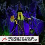 Haunted Hill Farm Life-Size Scary Talking Witch with Broomstick, Halloween Animatronic with Touch Activated Lights and Sound, Battery Operated Indoor or Covered Outdoor Halloween Decorations