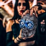 Liberty Imports Sound Activated Skull with Light Up Eyes and Creepy Sounds - Halloween Party Prop Spooky Decoration for Haunted House, Indoor Decor