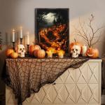 Gothic Lit Halloween Wall Art with Pumpkins