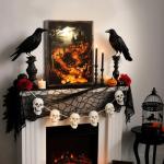 Gothic Lit Halloween Wall Art with Pumpkins