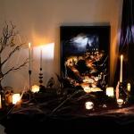 Gothic Lit Halloween Wall Art with Pumpkins