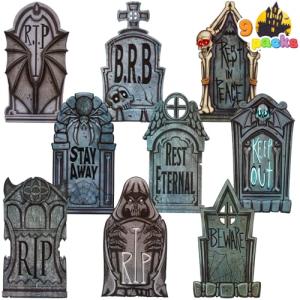 9 Pack Halloween Tombstones for Spooky Yard Decor