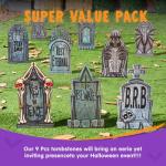 9 Pack Halloween Tombstones for Spooky Yard Decor