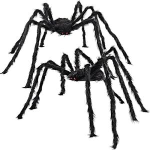 5 Ft Hairy Black Spider Halloween Decorations - 2 Pack