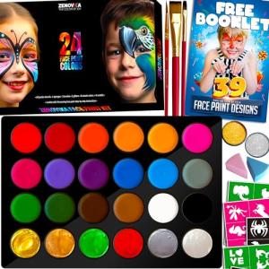 Zenovika Kids Face Painting Kit – 24 Colors & Stencils