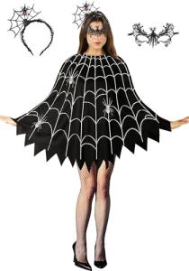 3 Pcs Spider Web Poncho Costume for Women