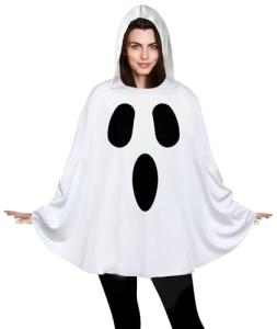 Adult Ghost Poncho Costume with Hood for Halloween