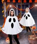 Adult Ghost Poncho Costume with Hood for Halloween