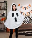 Adult Ghost Poncho Costume with Hood for Halloween