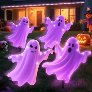 Solar Ghost Halloween Lights: 4 Pack, 60 LEDs