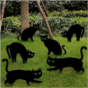 6ct Black Cat Glow-in-the-Dark Yard Signs