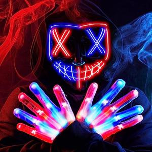 LED Halloween Mask and Gloves Set, 3 Modes